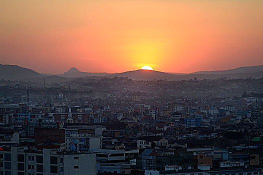 日落,俯视,首都,塔那那利佛,马达加斯加,非洲