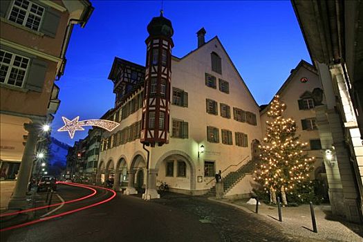 圣诞彩灯,主要街道,历史,房子,市政厅,瑞士