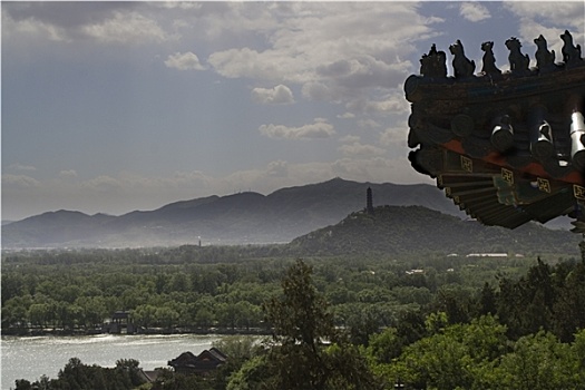 屋顶,颐和园,北京,中国,塔