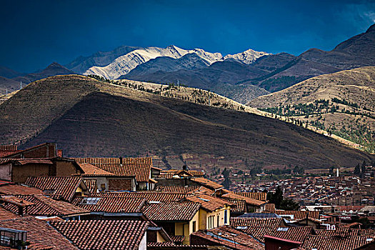 风景,山,屋顶,家,库斯科,秘鲁