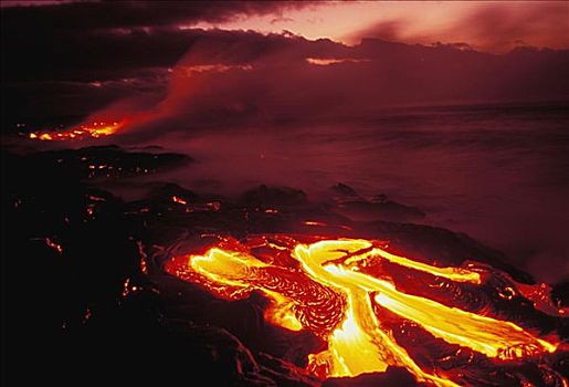 夏威夷,夏威夷大岛,夏威夷火山国家公园,熔岩流,早,黎明