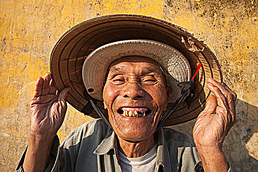 越南,会安,肖像,老人,捕鱼者