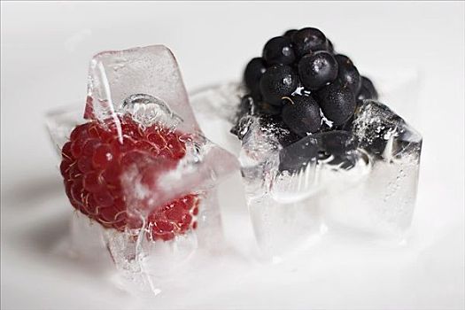 黑莓,冰块,树莓