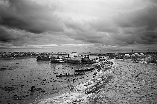 船,墓地,腐烂,云,上方,旺迪,法国,2008年