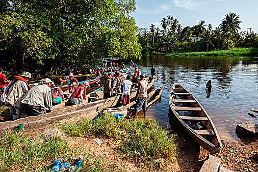 非洲,喀麦隆,旅游,汇集,传统,独木舟,渔船,拿
