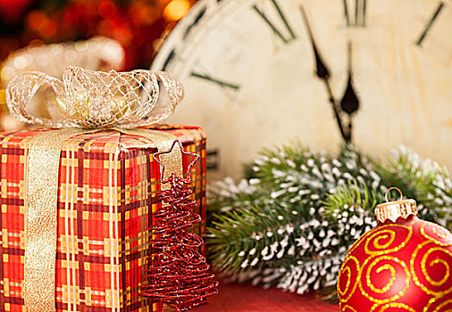 圣诞装饰,旧式,钟表,午夜,新年,概念