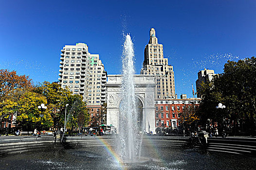 中心,喷泉,华盛顿,拱形,华盛顿广场公园,格林威治村,曼哈顿,纽约,美国,北美
