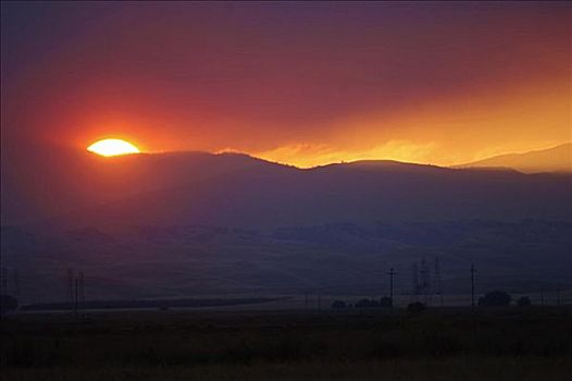 日出,上方,加利福尼亚,山谷,美国