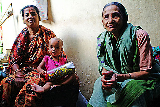 家庭,孩子,祖母,老,达卡,孟加拉,五月,2007年