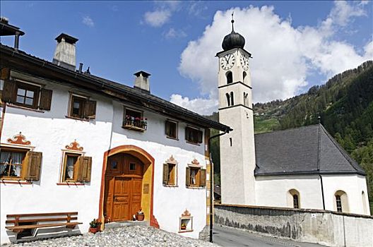 乡村,教堂,恩加丁,格劳宾登州,瑞士,欧洲