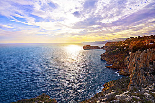 帽,岬角,日落,地中海,阿利坎特,西班牙
