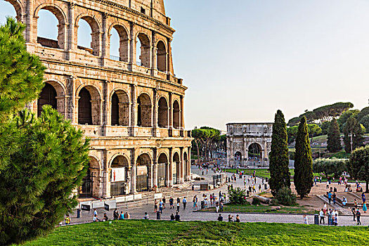 旅游,观光,地面,正面,角斗场,君士坦丁凯旋门,背景,世界遗产,罗马,意大利