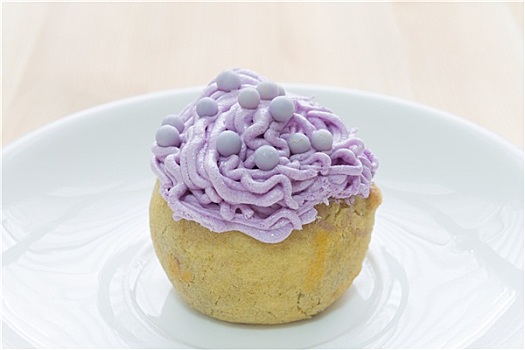 紫色,花结,指形蛋糕,木桌