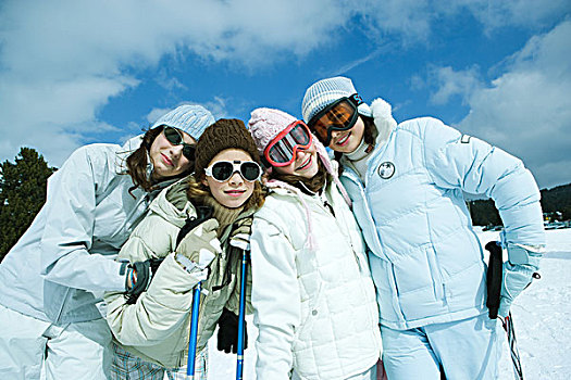 群体,少女,滑雪装备,头像