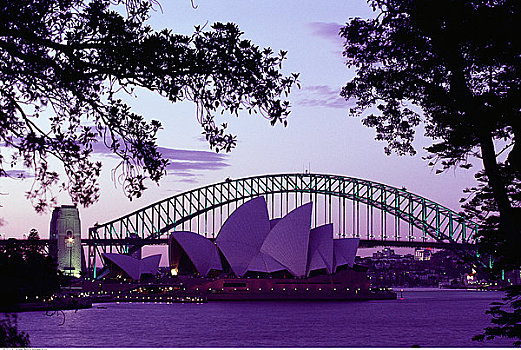 悉尼歌剧院,海港大桥,黄昏,悉尼,澳大利亚