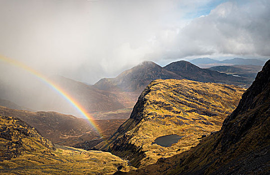 风暴,彩虹,高山湖,红色,山,斯凯岛,苏格兰