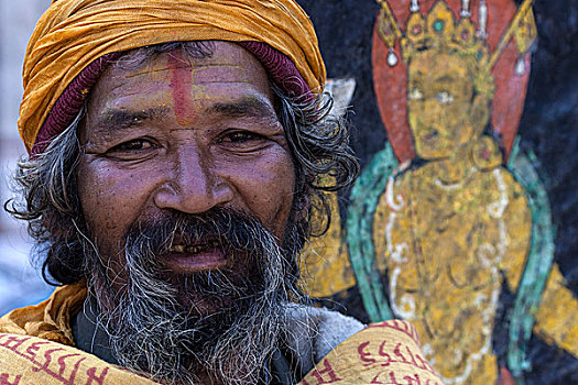 苦行僧,脸绘,头像,巴克塔普尔,尼泊尔,亚洲