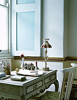 乔治时期风格,书写台,涂绘,椅子,正面,窗,蓝色,百叶窗