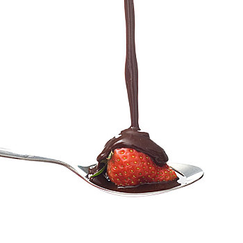 草莓,巧克力酱,上方,白色背景