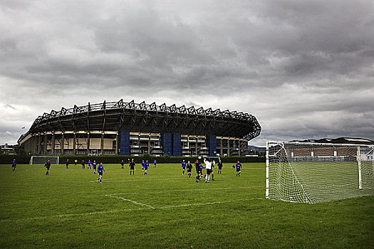 苏格兰,中洛锡安郡,爱丁堡,足球比赛,公园,橄榄球,体育场,背景