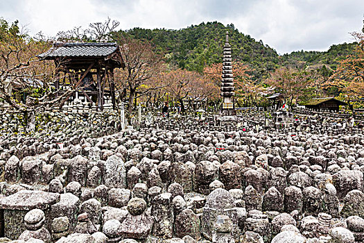 石头,佛像,排列,广场,庙宇,岚山,京都,日本