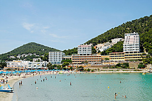 海滩,酒店,伊比萨岛,巴利阿里群岛,西班牙,欧洲