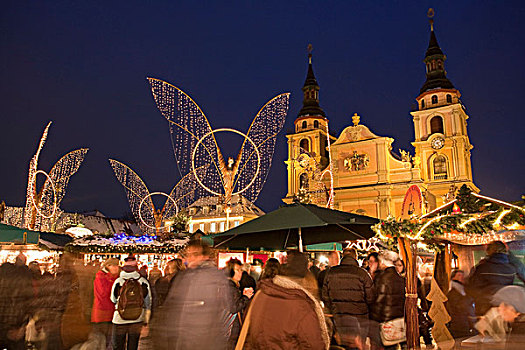 市场,货摊,圣诞节,路德维希堡,教区,人,巴登符腾堡,德国,欧洲