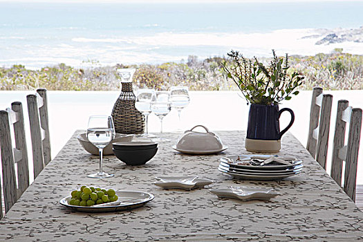 成套餐具,简单,食物,玻璃器具,花,罐,海滩,背景