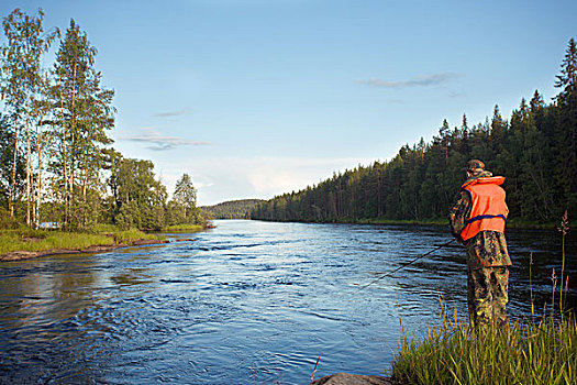 鲑鱼,钓鱼,远足,区域,芬兰