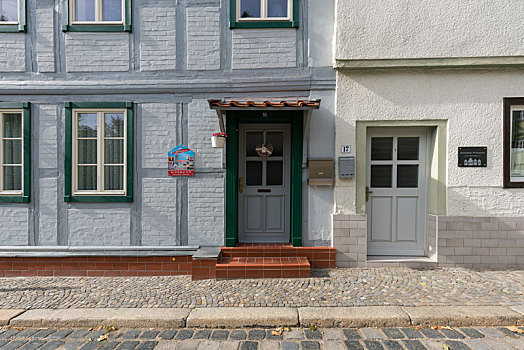 德国小镇奎德林堡街景,古老的房屋建筑