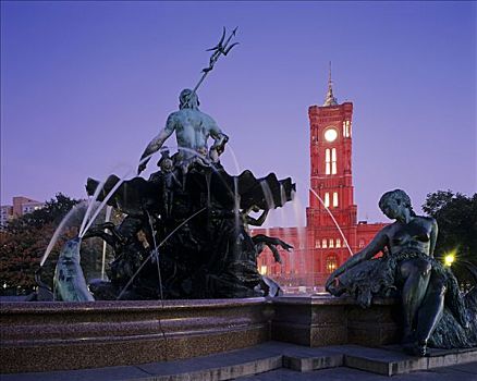 喷泉,市政厅,柏林,德国