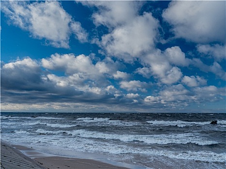 波罗的海,海滩,蓝色,阴天