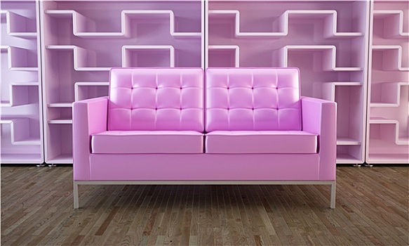 粉色,沙发,书架