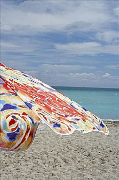 特写,海滩伞,南海滩,迈阿密,佛罗里达,美国