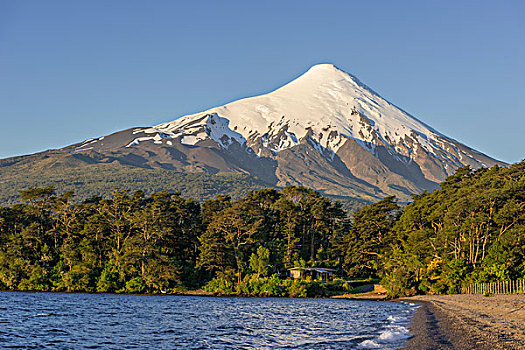 火山,岸边,湾,湖,波多黎各,拉各斯,区域,智利,南美