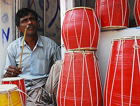 一个,男人,销售,鼓,店,孟加拉,2008年