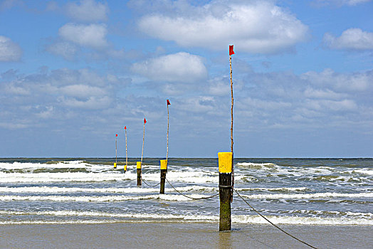 海滩,限制,标记牌,东弗里西亚群岛,北海,下萨克森,德国,欧洲