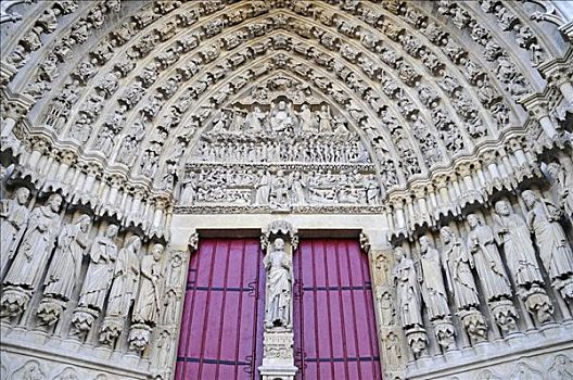 门口,入口,建筑,圣母大教堂,亚眠,法国,欧洲