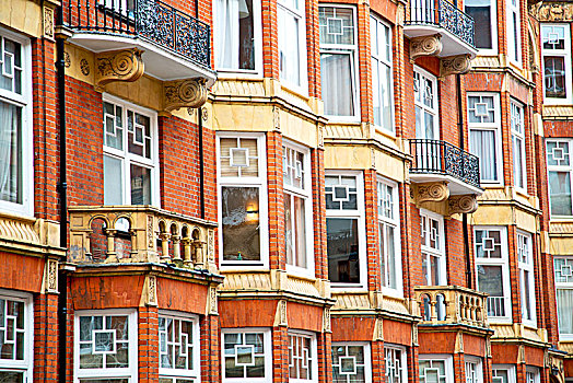 欧洲,伦敦,老,红砖,墙壁,历史,窗户