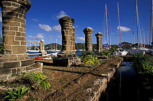 加勒比,安提瓜岛,历史,船坞,石头,柱子,老