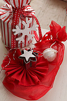 圣诞礼物,包装,红色,白色,手工制作,礼物,标签