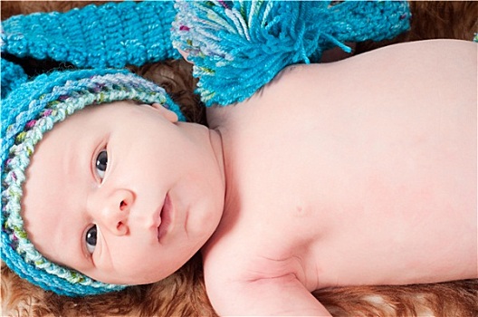 婴儿,蓝色,编织帽