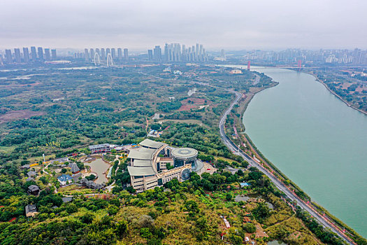 航拍南宁广西民族博物馆广西民族村