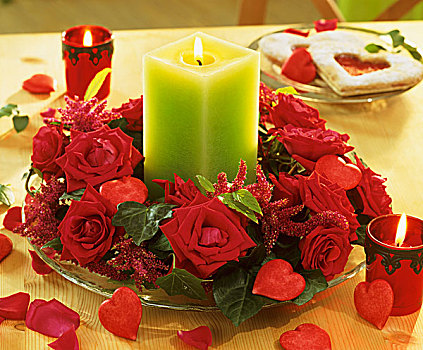花环,红玫瑰,常春藤,苋属植物,绿色,蜡烛
