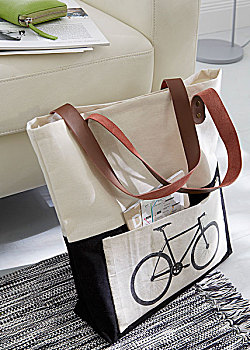 亚麻布,购物袋,转移,自行车,创意