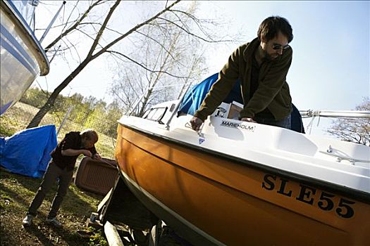 两个男人,帆船,瑞典
