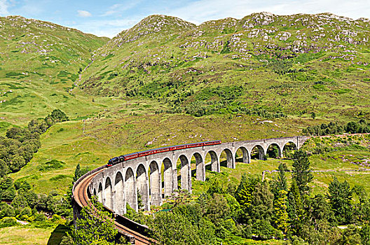 火车头,高架桥,拱形,铁路桥,西部,高地,线条,苏格兰,英国,欧洲