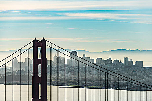 金门大桥,天际线,旧金山,早晨,雾气,加利福尼亚,美国,北美
