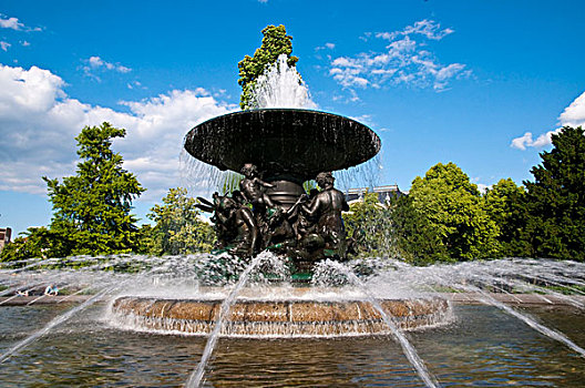 喷泉,广场,新城,德累斯顿,萨克森,德国,欧洲