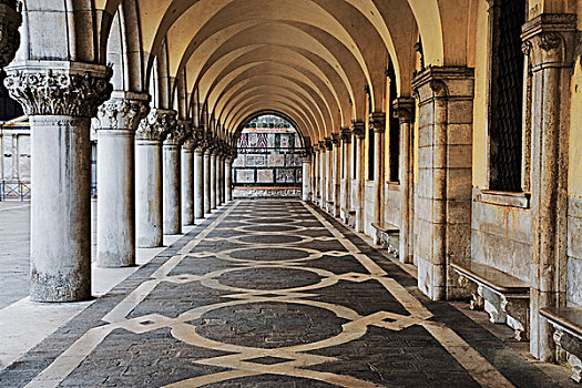 意大利,威尼斯,柱子,拱道,图案,通道,宫殿